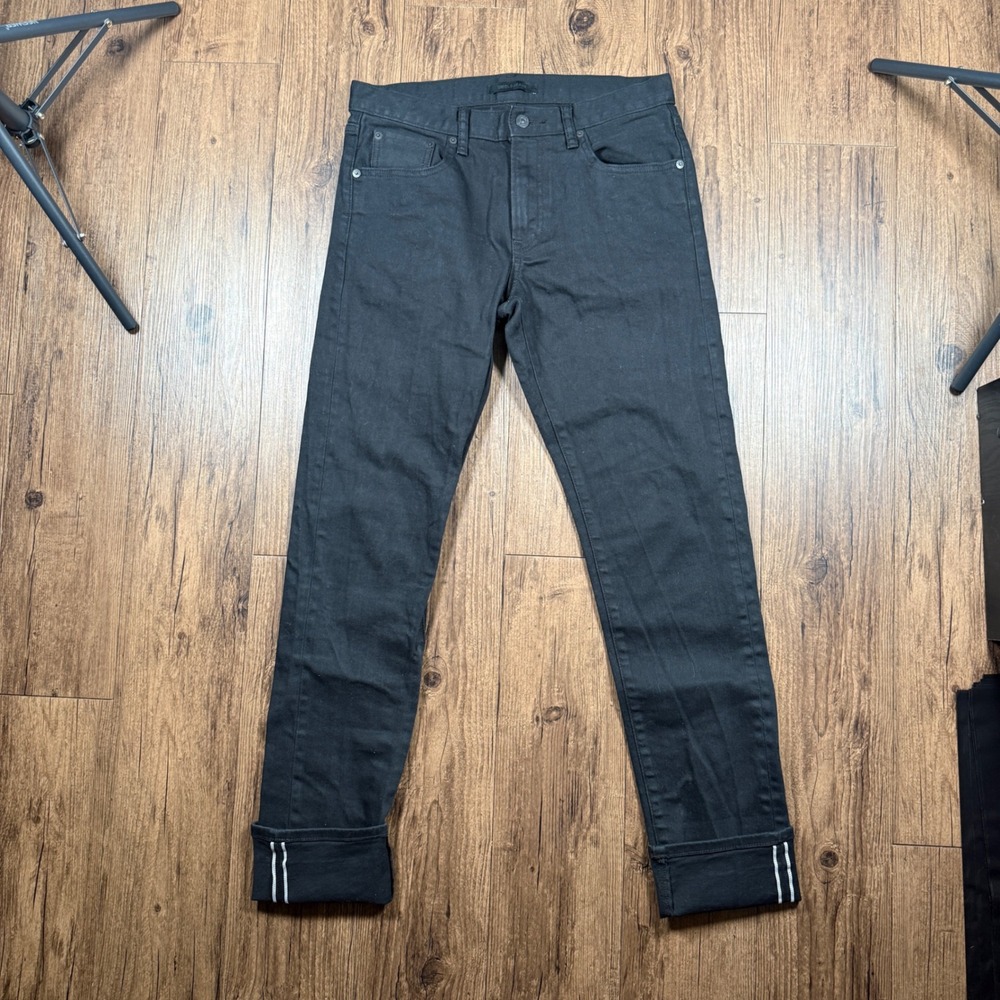 Uniqlo Selvedge Jeans Mens 30x34 Black Stretch Denim Straight Leg Slim